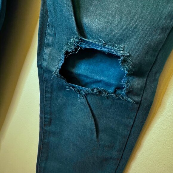 American Eagle Teal Super Hi-Rise Ripped Jegging Jeans Next Level Stretch Sz 6 - Picture 6 of 9